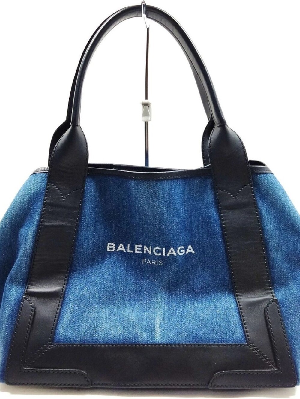 Balenciaga Blue Denim Tote with Pouch And Black Leather Trim